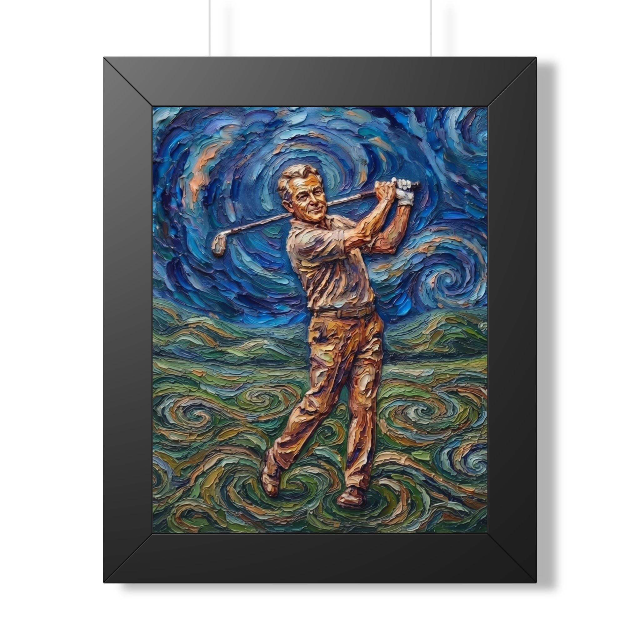 Golf Swing Framed Poster — Van Gogh Style Golf Art Print