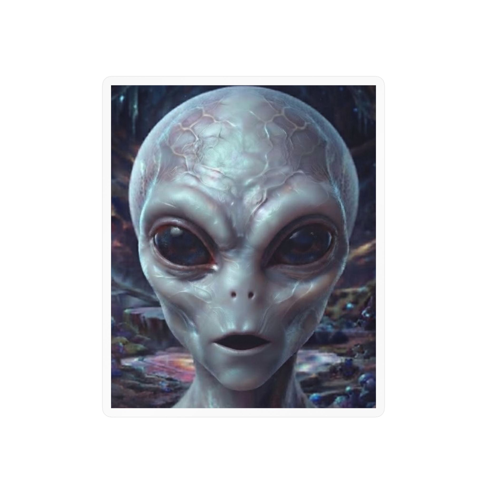 Alien Face Vinyl Decal — Kiss-Cut Extraterrestrial Sticker for Laptops, Windows & Gear