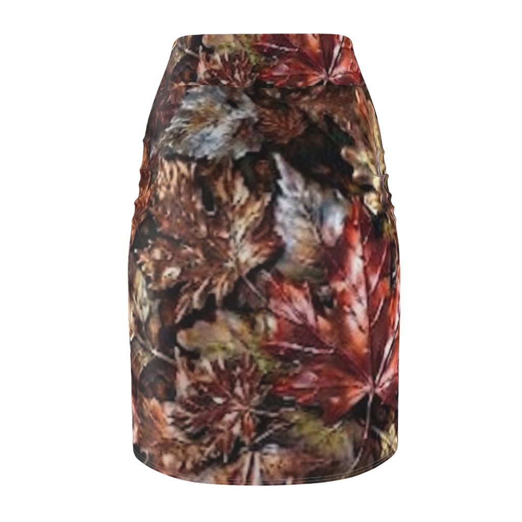 Autumn Leaves Pencil Skirt — Fall Colors Golden Leaf Print -  "No More Stolen Sisters!" #mmiwg Collection