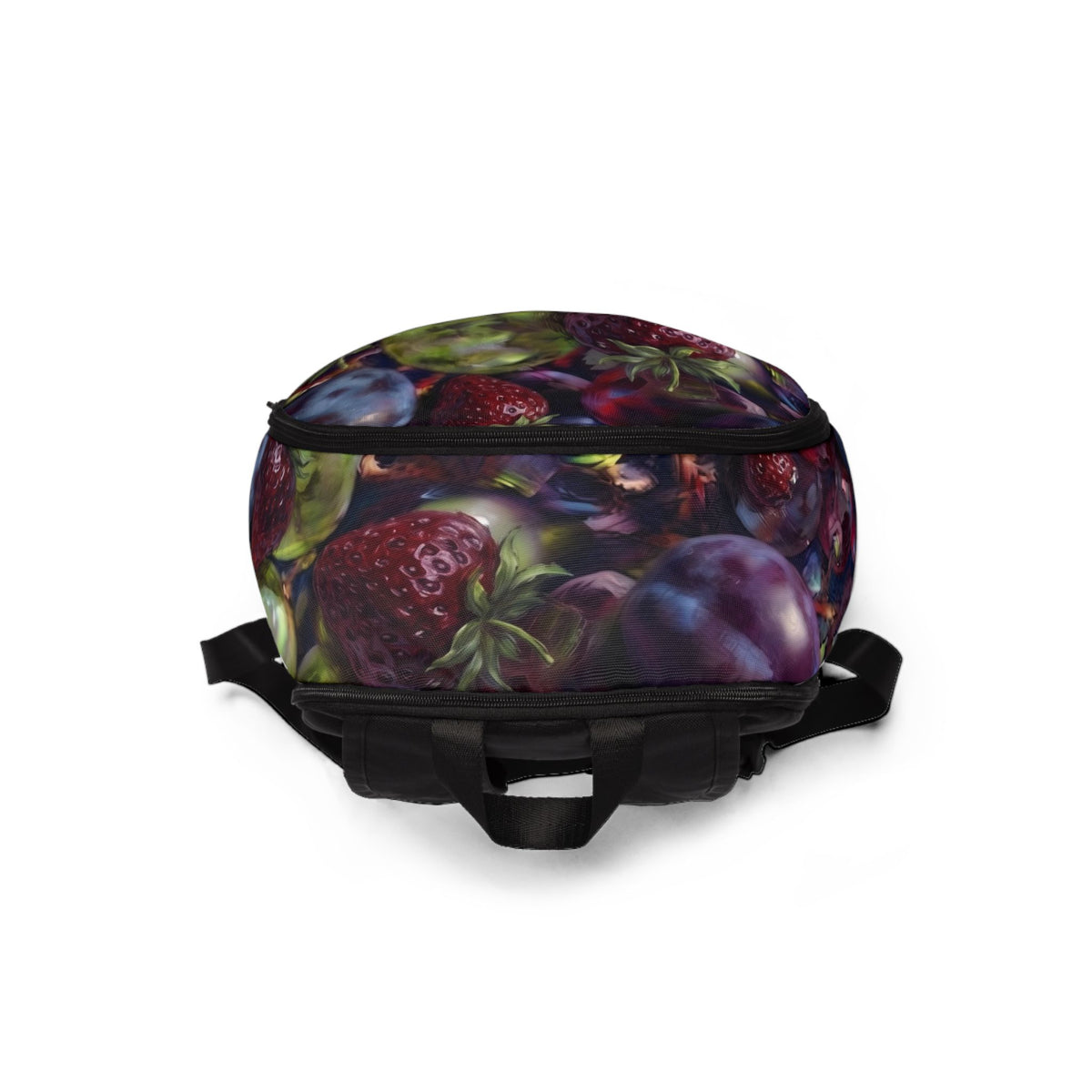 Fruit Pattern Backpack — Colorful Strawberry & Plum Print School Bag