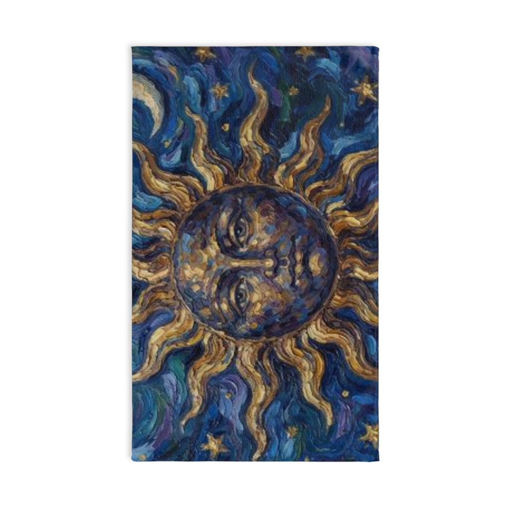Celestial Sun & Stars Hand Towel — Van Gogh Style Night Sky