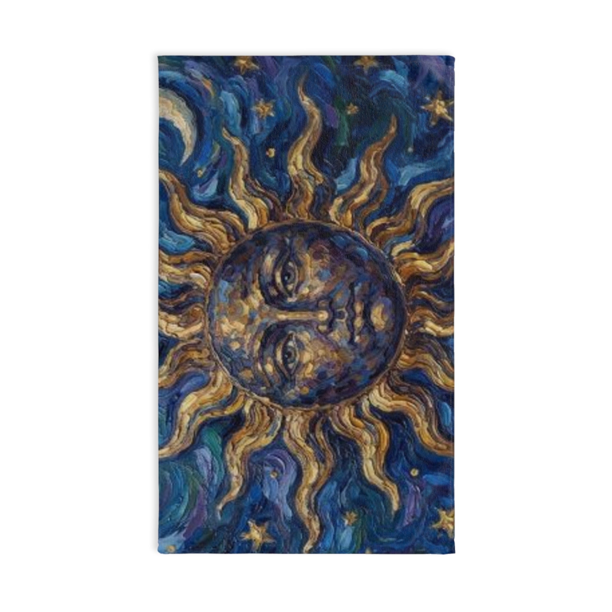 Celestial Sun & Stars Hand Towel — Van Gogh Style Night Sky