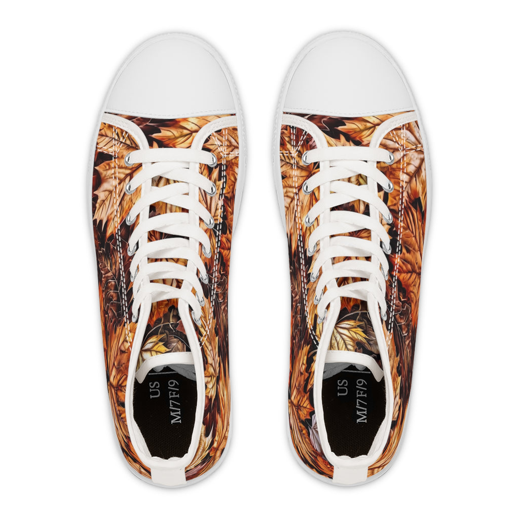 Sneakers alte da donna con foglie d'acero autunnali | Motivo foglie autunnali