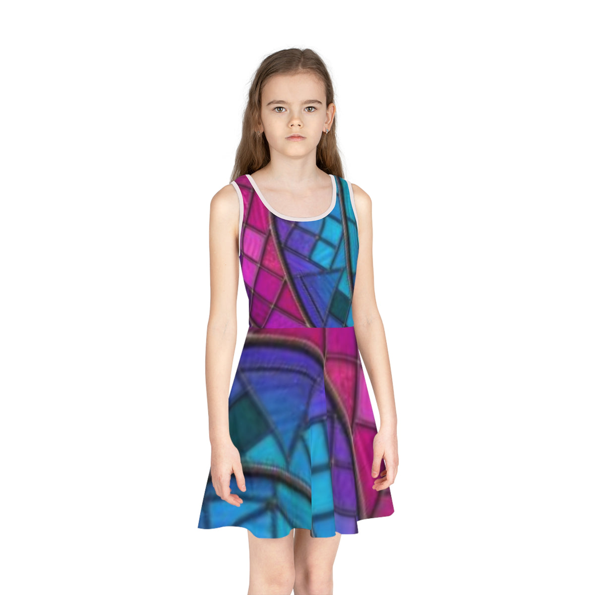 Mosaic Girls' Sundress | Colorful Geometric Tank Dress| No More Stolen Sisters Series #mmiwg