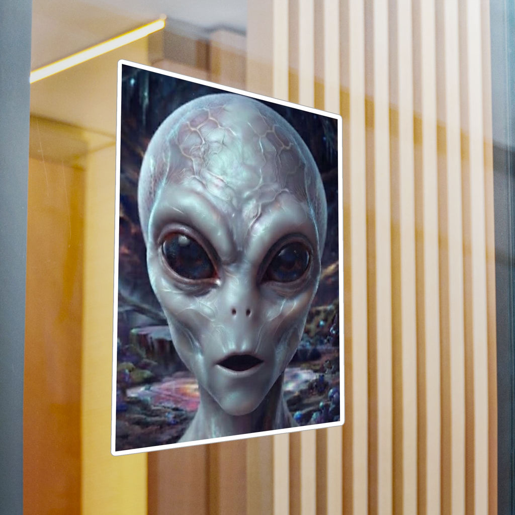 Alien Face Vinyl Decal — Kiss-Cut Extraterrestrial Sticker for Laptops, Windows & Gear