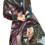 Abstract geometric design on long sleeve dress from Printify's "No More Stolen Sisters" series with all-over print.
