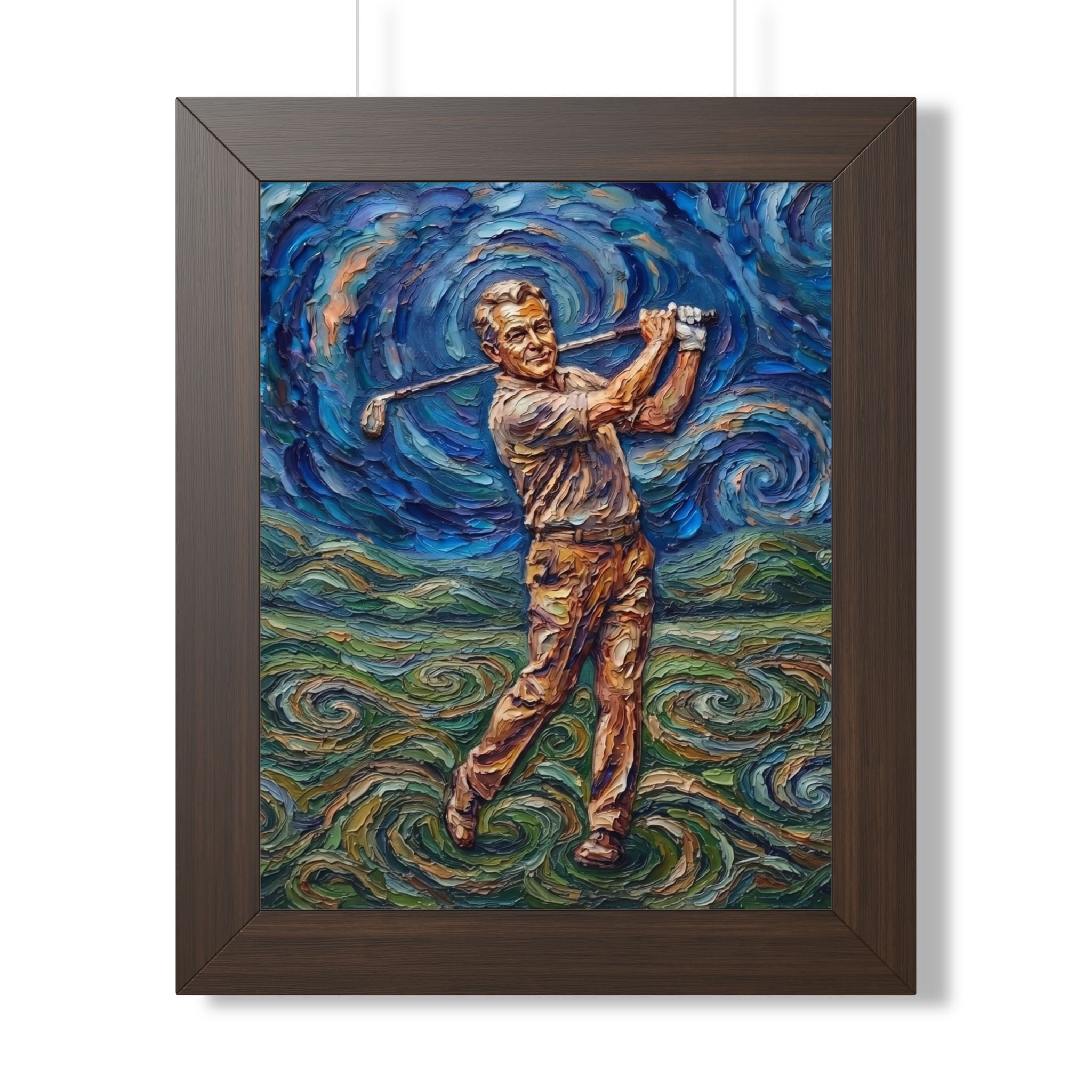 Golf Swing Framed Poster — Van Gogh Style Golf Art Print