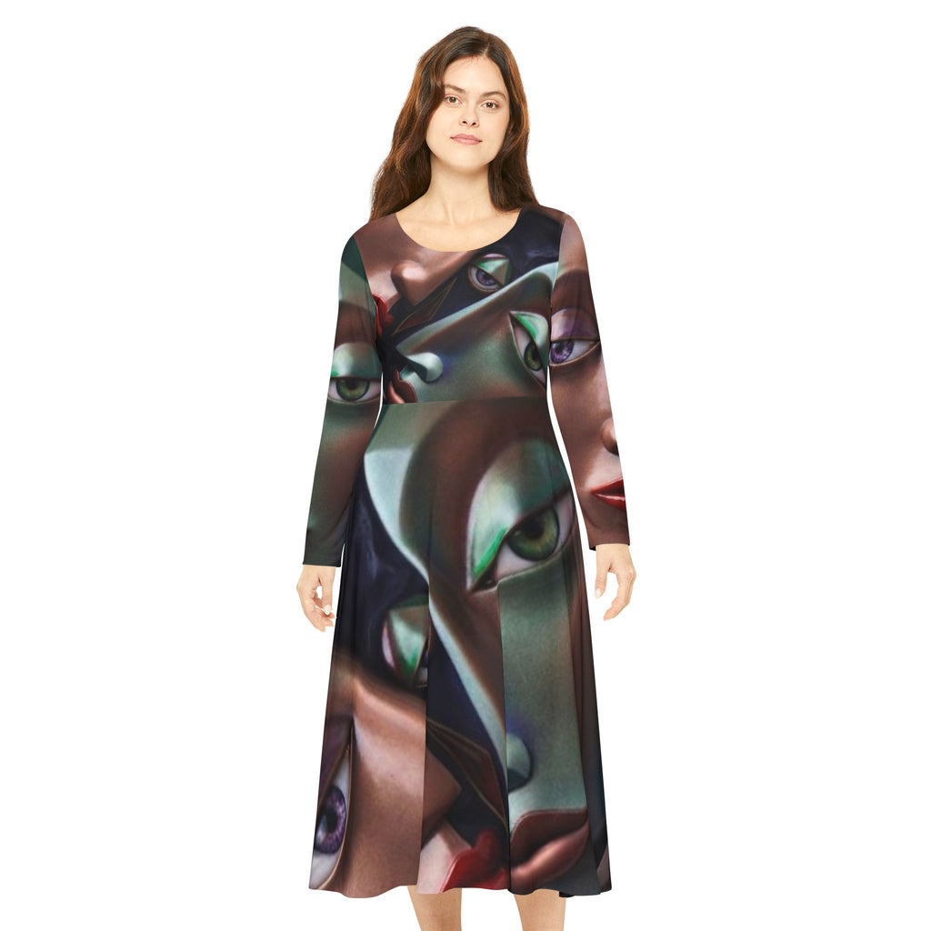 Abstract Faces Long Sleeve Skater Dress -"No More Stolen Sisters!" Collection