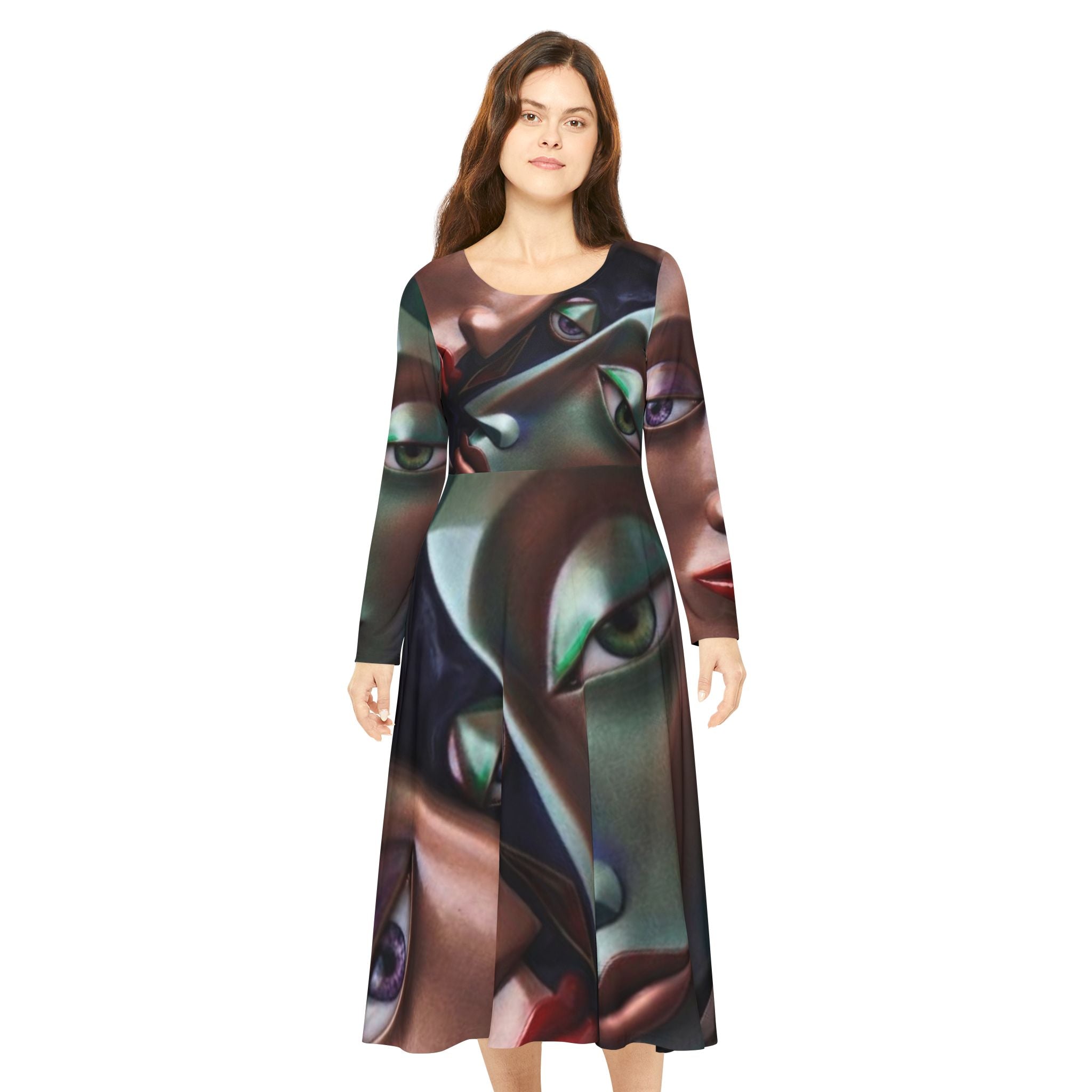 Abstract Faces Long Sleeve Skater Dress -"No More Stolen Sisters!" Collection