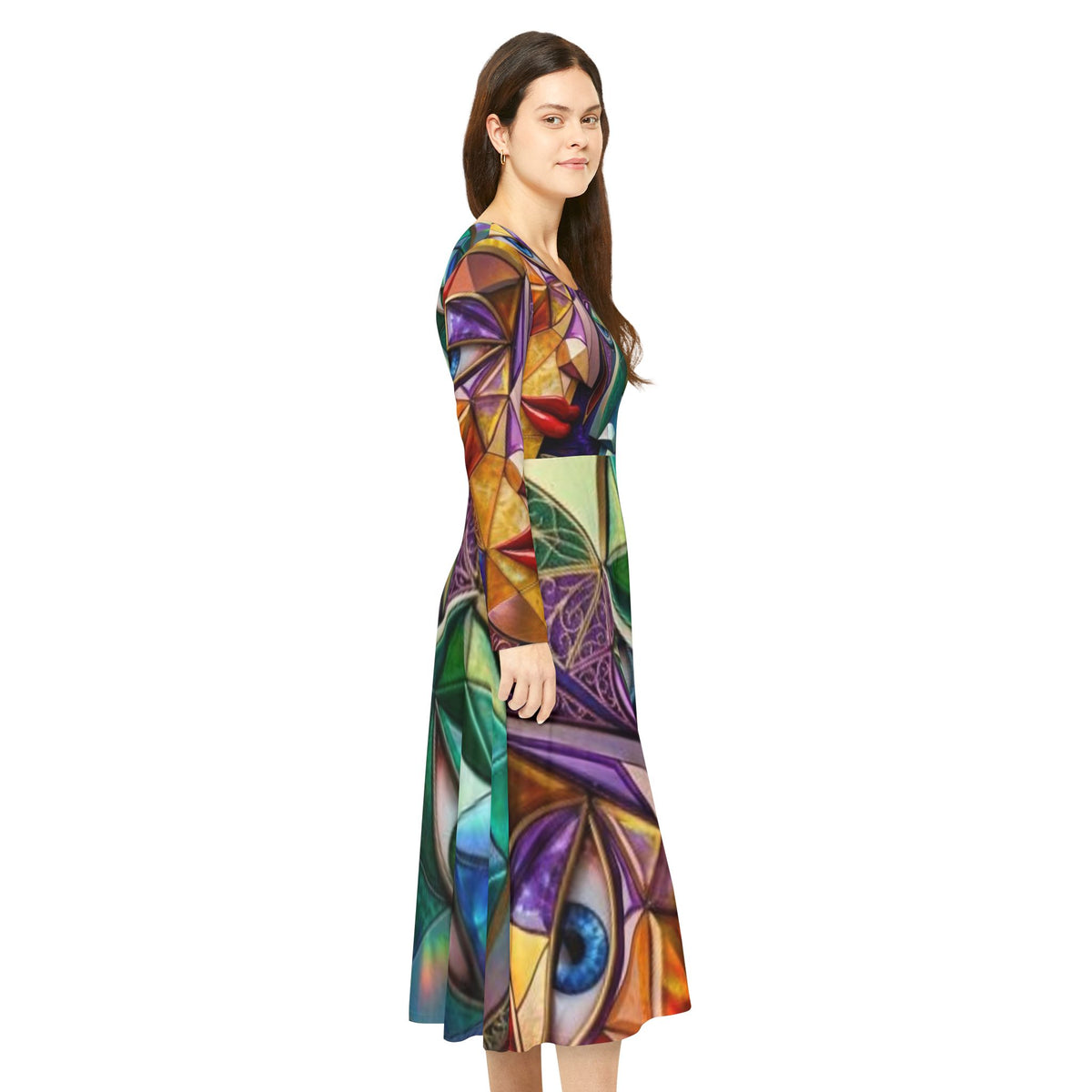 Robe de danse à manches longues et motifs cubistes