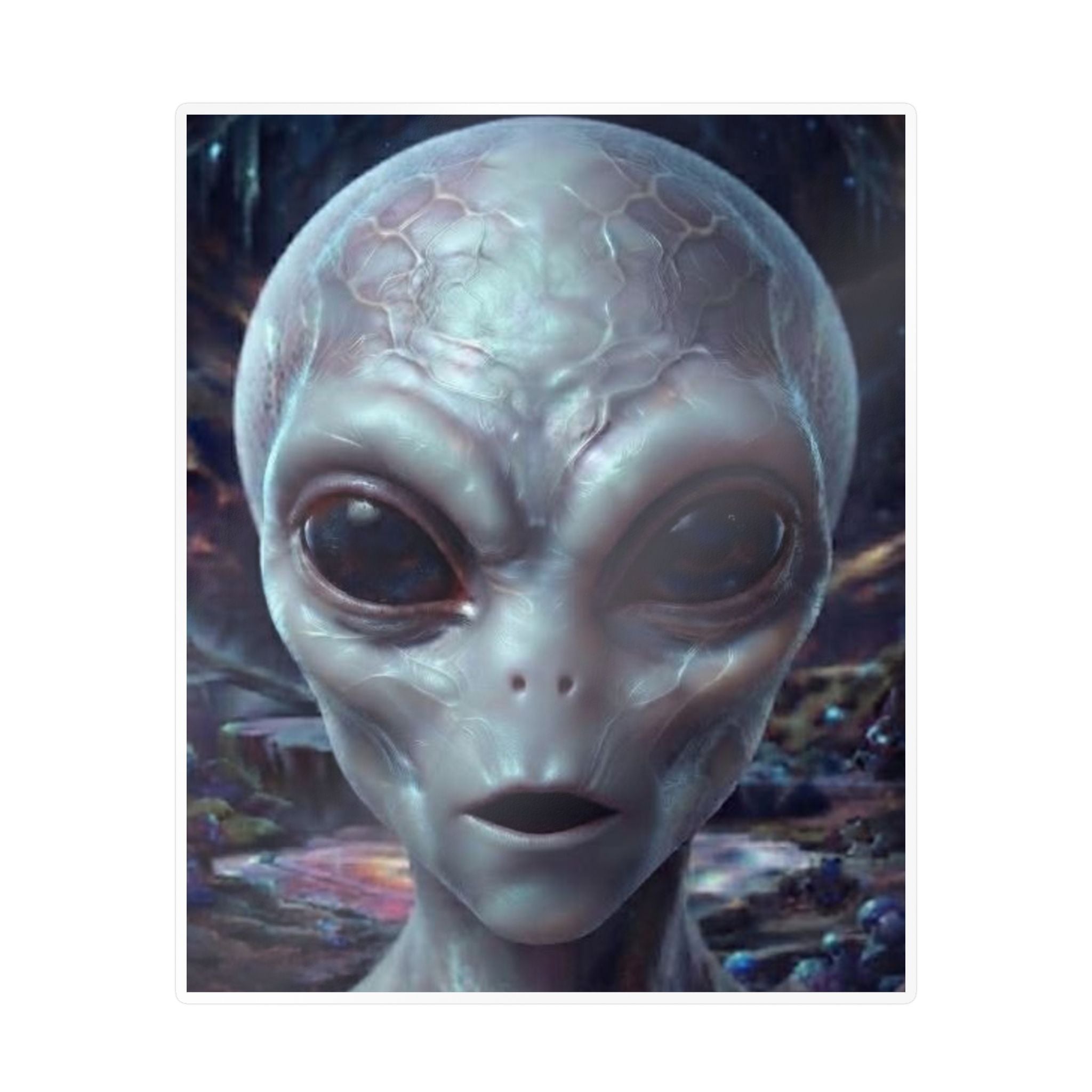 Alien Face Vinyl Decal — Kiss-Cut Extraterrestrial Sticker for Laptops, Windows & Gear