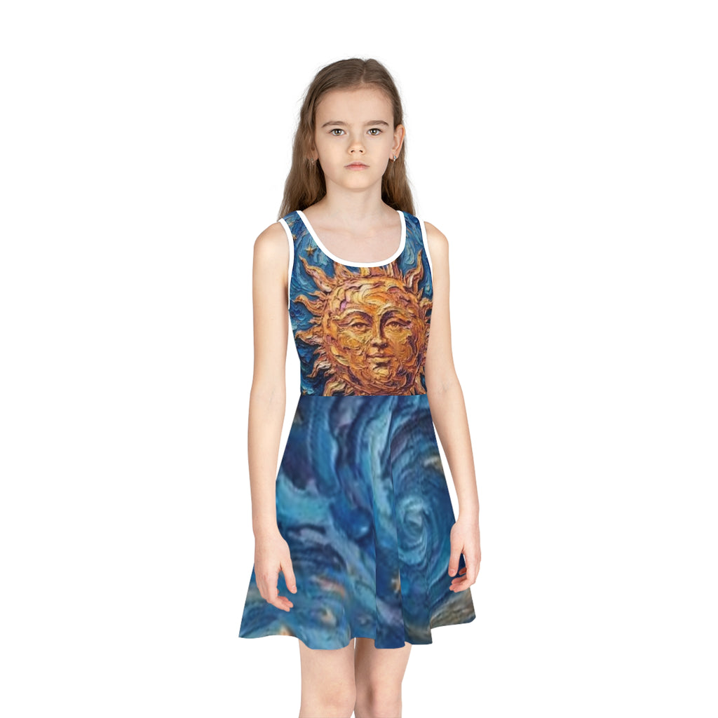 Girls' Sundress - Celestial Sun & Starry Swirl AOP Dress  "No More Stolen Sisters!" #mmiwg Collection