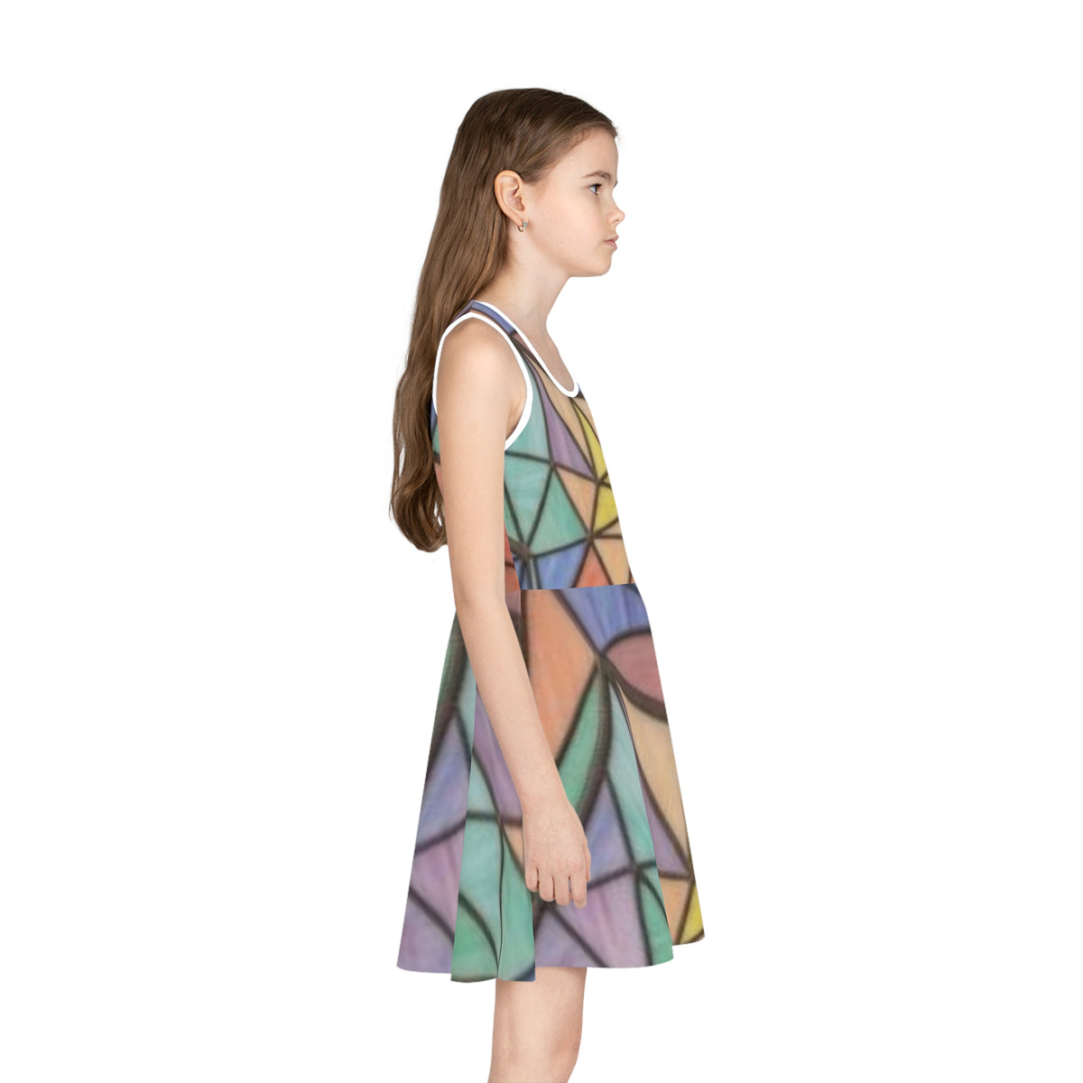 Pastel Geometric Girls Sundress | Sleeveless A-Line Summer Dress | "No More Stolen Sisters" Series #mmiwg
