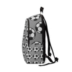 Colorful soccer ball pattern backpack for kids and teens, sporty school bag with adjustable straps and multiple compartments.