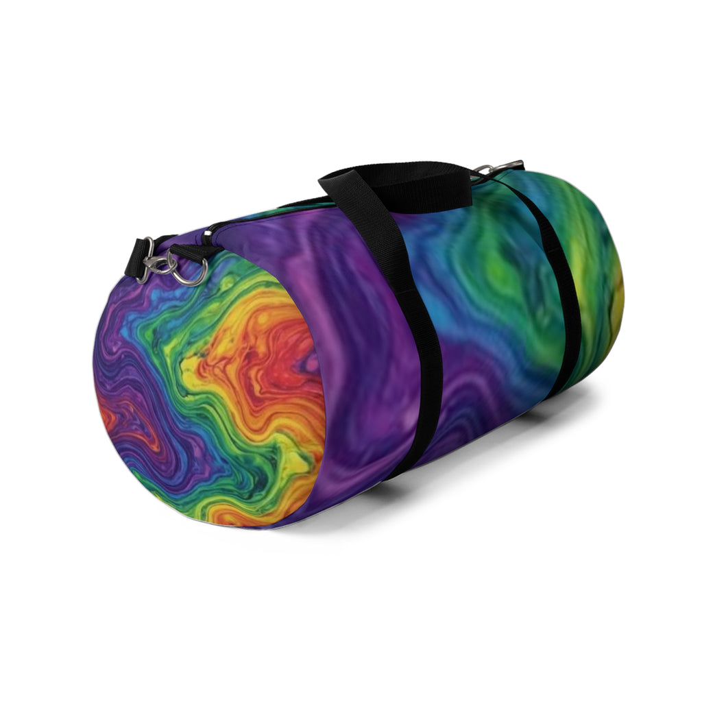 Rainbow Swirl Duffel Bag — Colorful Travel Gym Bag with Psychedelic Marble Print