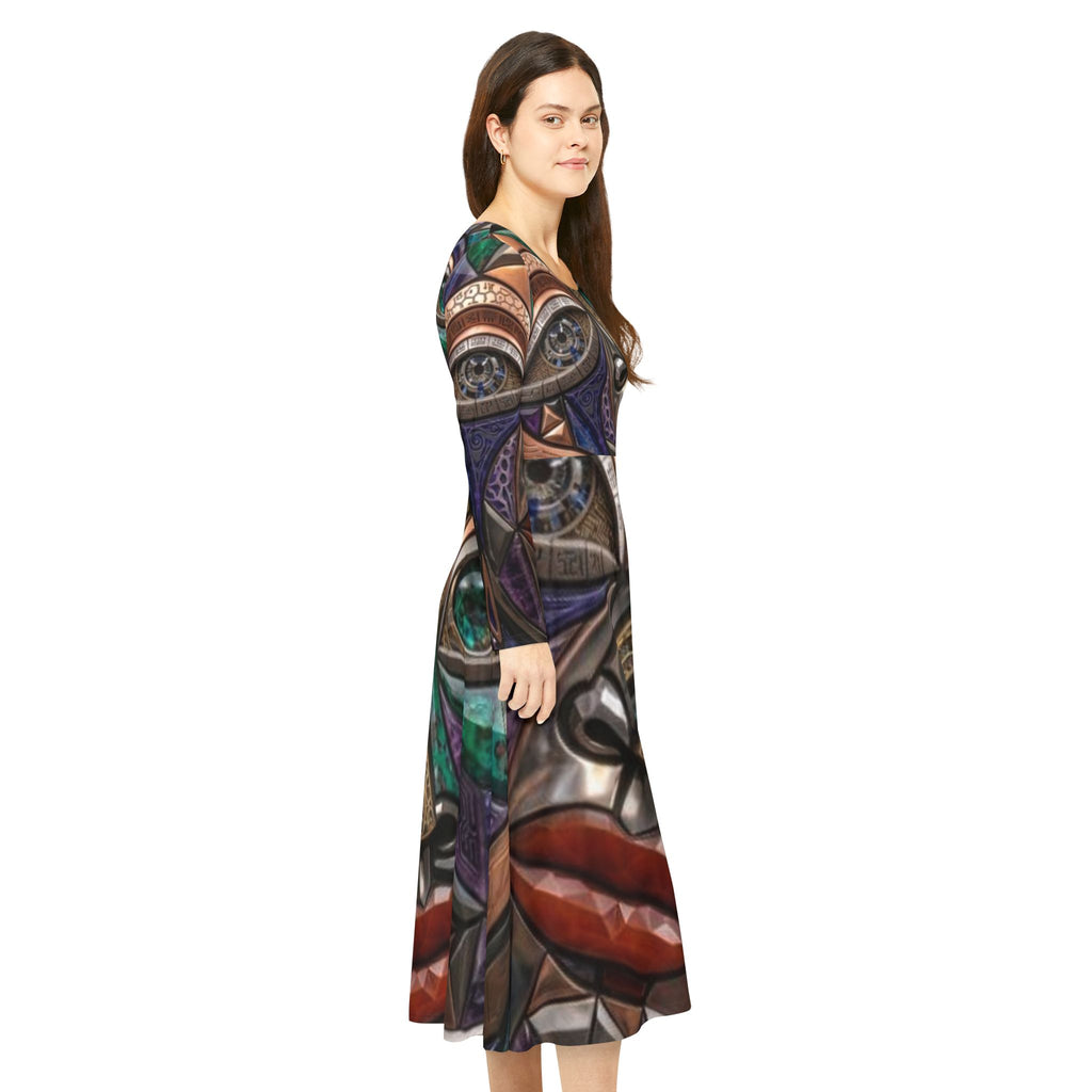 Abstract Mosaic Face dress | Long Sleeve Dance Dress  |  "No More Stolen Sisters" Series #mmiwg