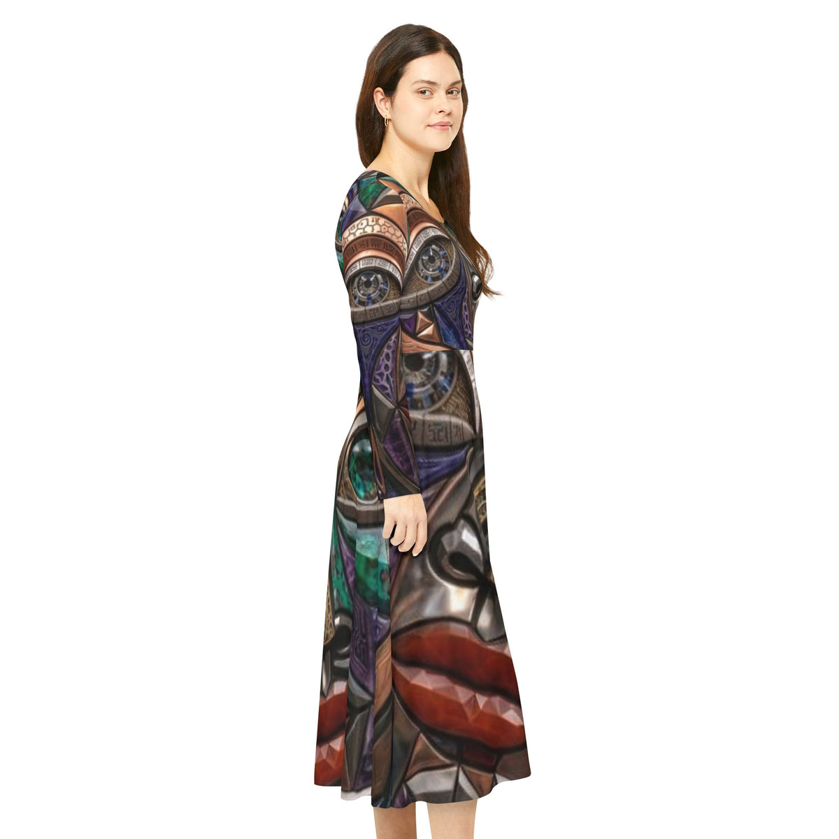 Abstract Mosaic Face dress | Long Sleeve Dance Dress  |  "No More Stolen Sisters" Series #mmiwg