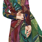 Women's long sleeve dance dress with vibrant all-over print from the "No More Stole Sisters" collection by Printify.