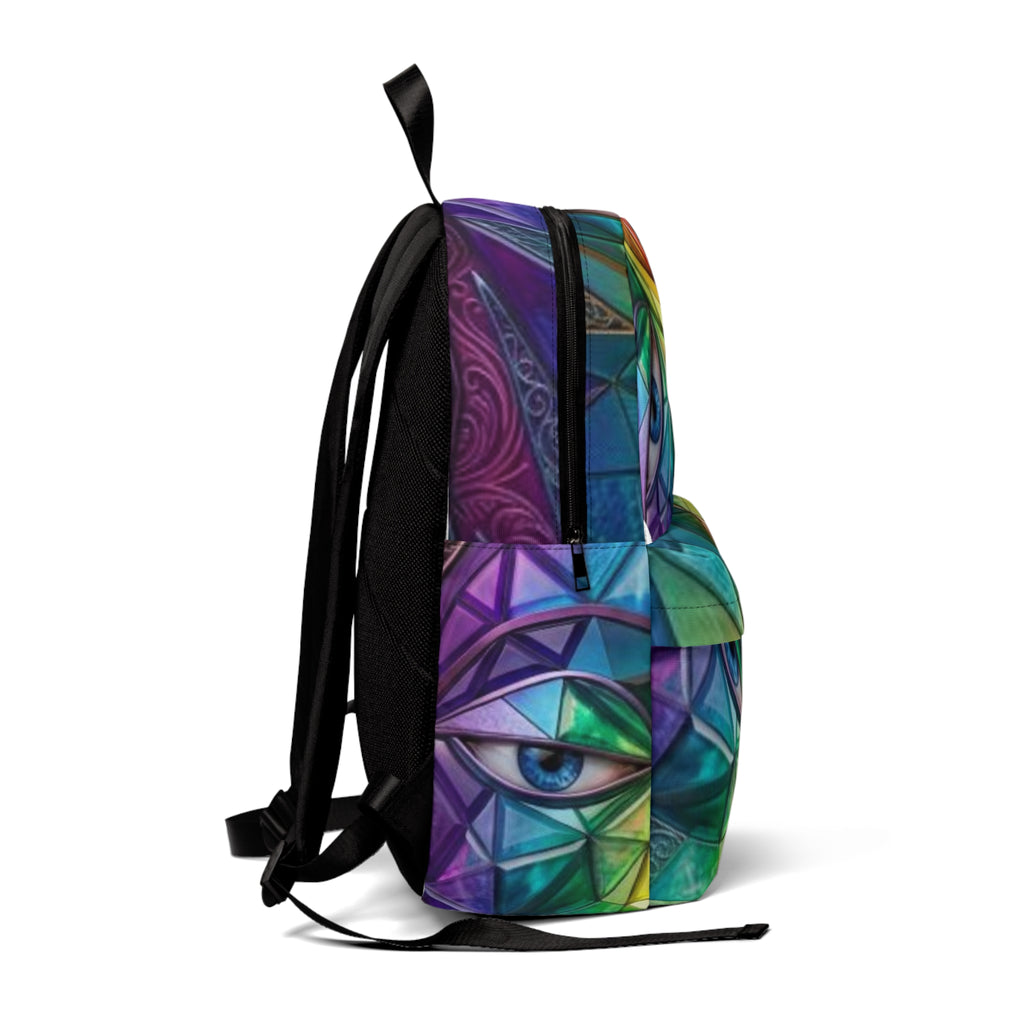 Geometric Abstract Faces Backpack | Colorful Cubist Eye Pattern