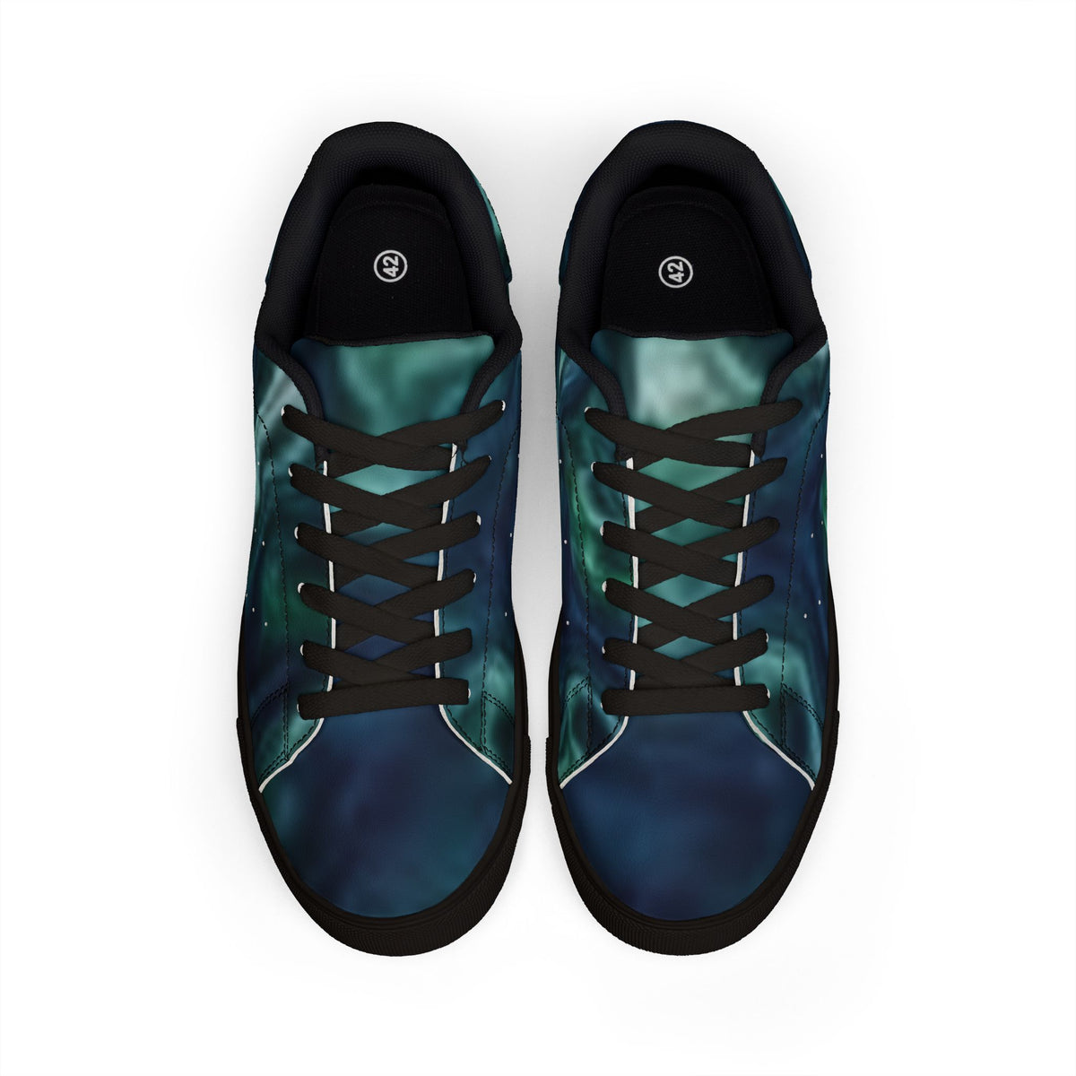 Men's Low-Top Leather Sneakers — Teal Marble Swirl Casual Shoes