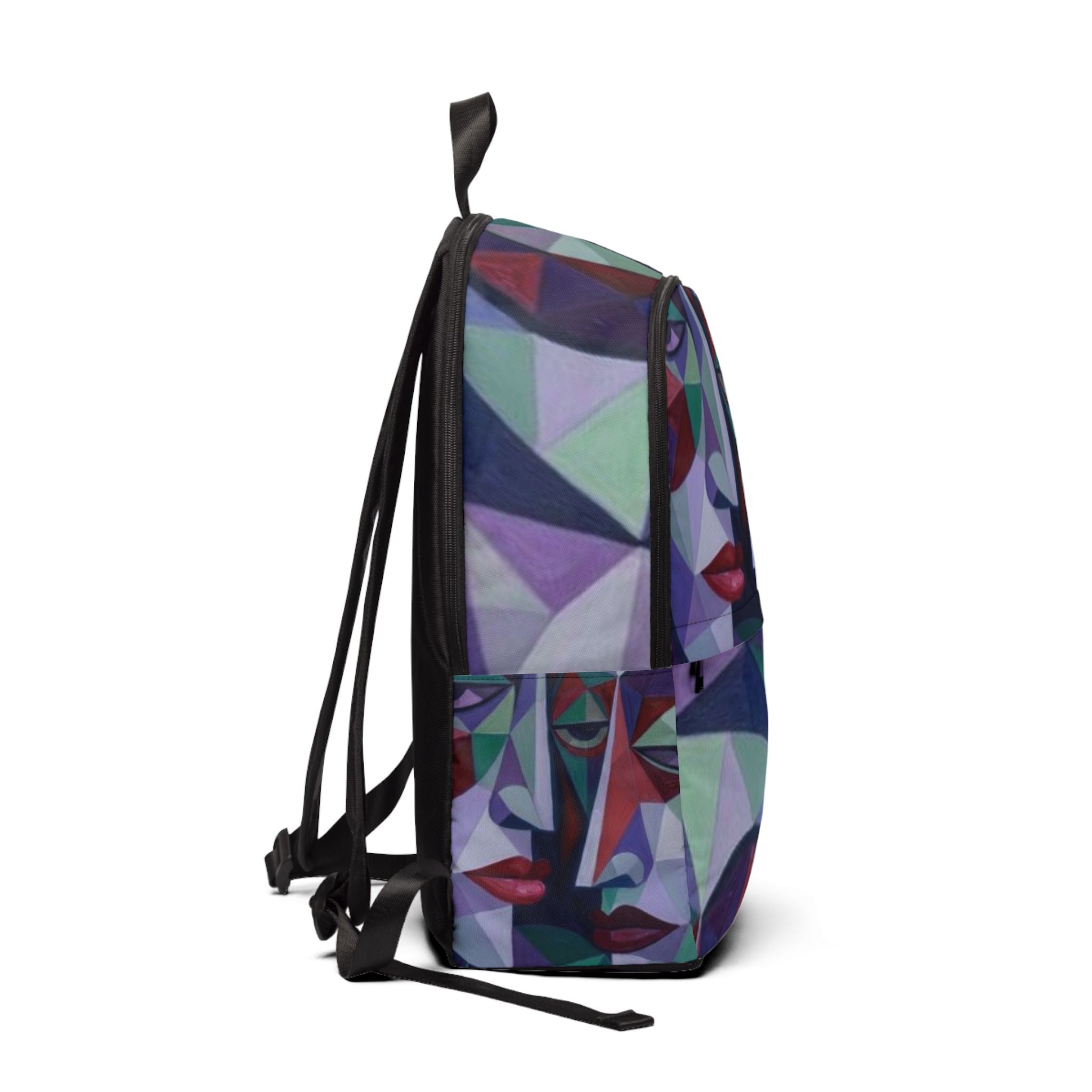 Geometric Abstract Face Backpack – Colorful Cubist Art School Bag