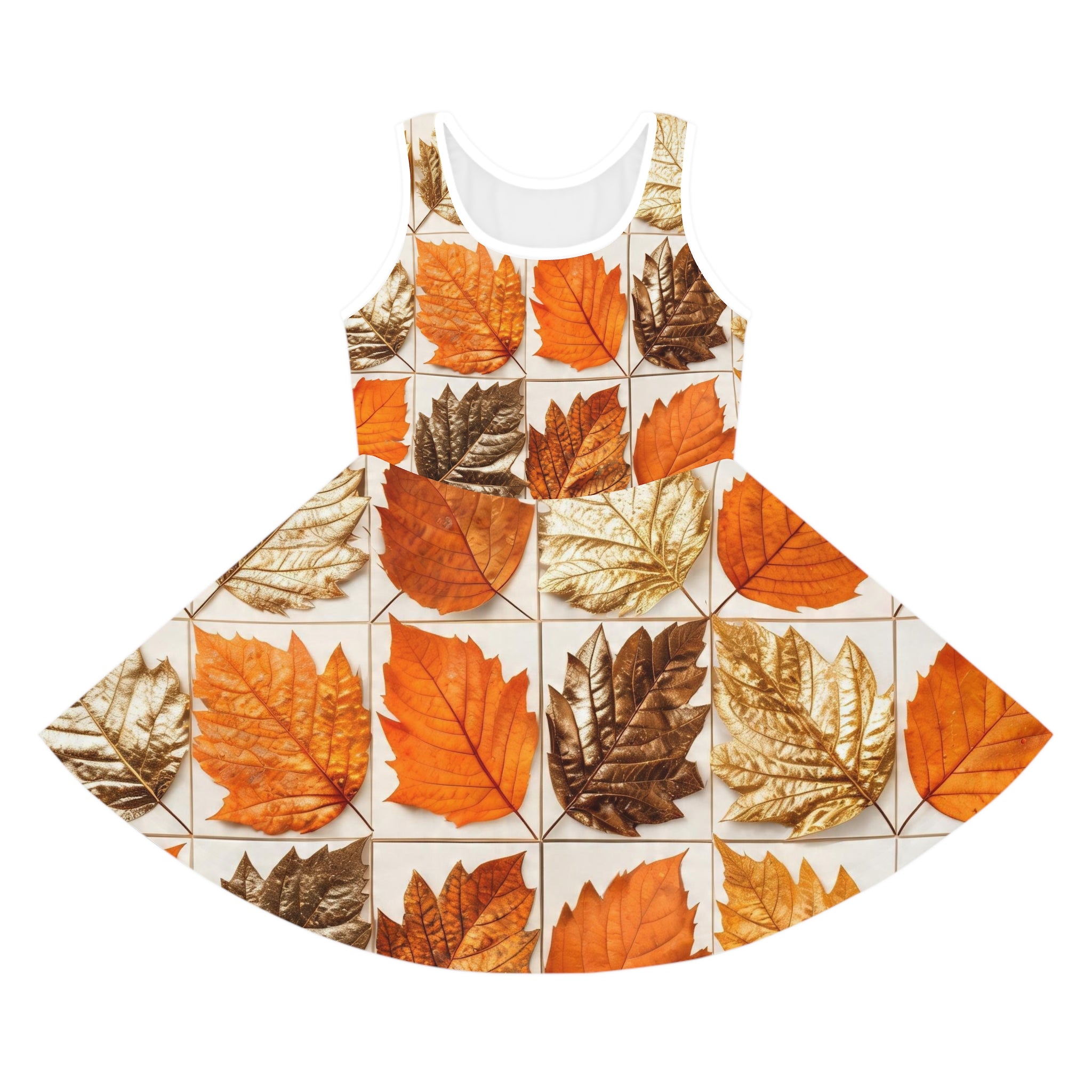Girls' Autumn Sundress – Fall Leaves Print Sleeveless Dress -"No More Stolen Sisters!" #mmiwg Collection