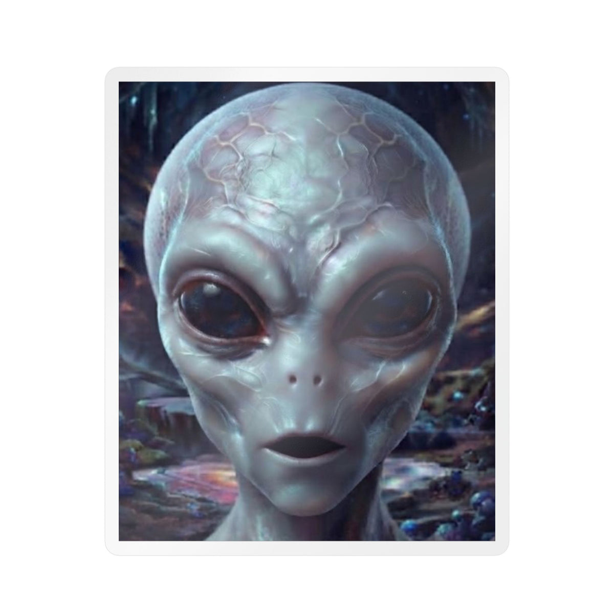 Alien Face Vinyl Decal — Kiss-Cut Extraterrestrial Sticker for Laptops, Windows & Gear