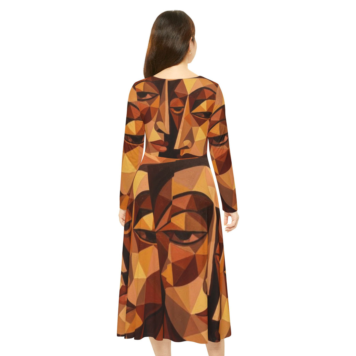 Geometric Abstract Faces Dress | Long Sleeve Dance Dress No More Stolen Sisters Series #mmiwg