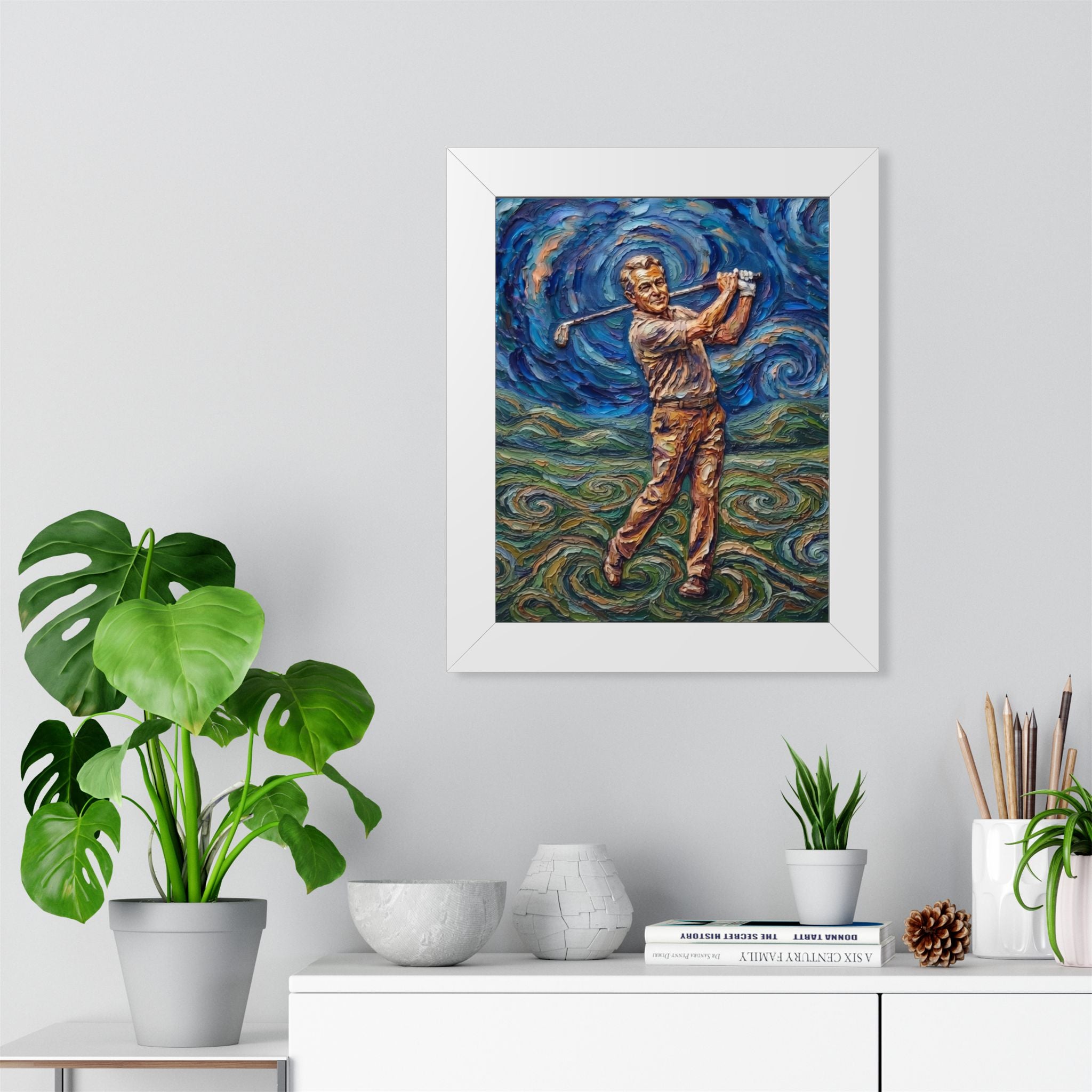 Golf Swing Framed Poster — Van Gogh Style Golf Art Print