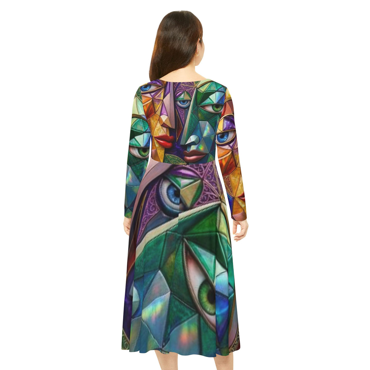 Cubist Faces Artwork Dance Dress | Long Sleeve