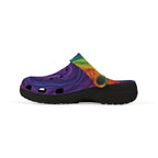 Kids rainbow swirl foam clogs by Printify featuring colorful tie-dye EVA slip-on shoes with a playful, vibrant design.