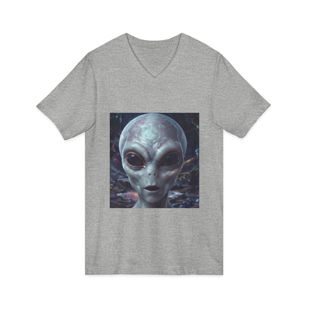 Alien Face V-Neck Tee — Realistic Extraterrestrial Graphic T-Shirt