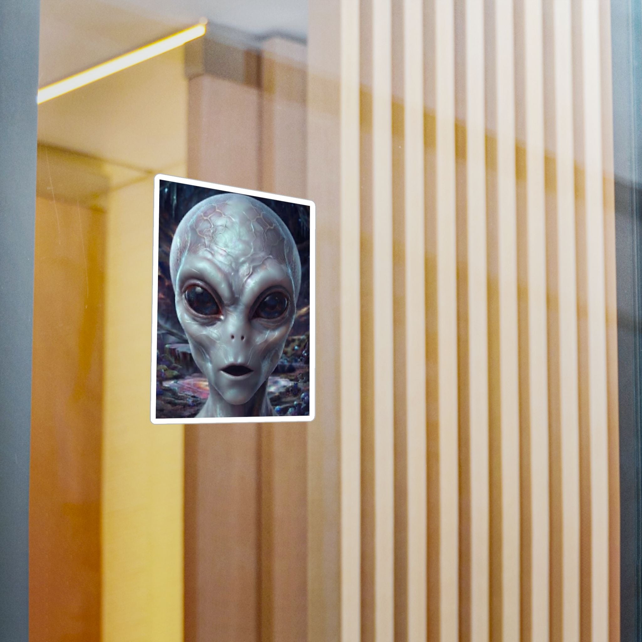 Alien Face Vinyl Decal — Kiss-Cut Extraterrestrial Sticker for Laptops, Windows & Gear