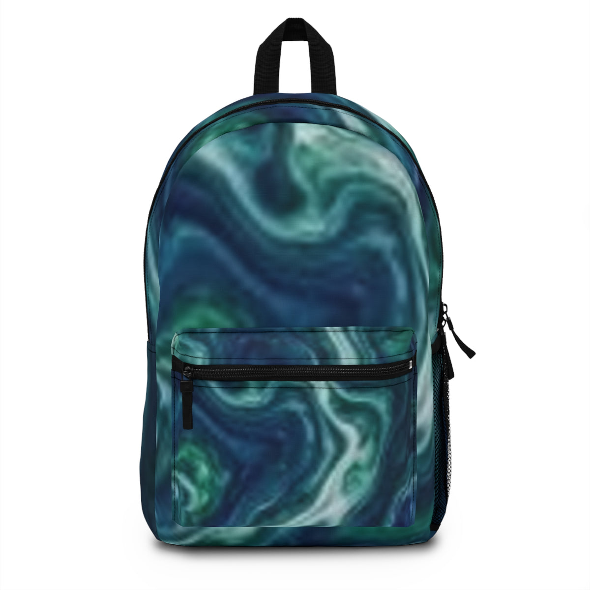 Blue Green Marble Backpack — Swirl Pattern School & Travel Bag
