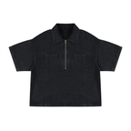 Unisex Vintage Wash Boxy Quarter-Zip Denim Shirt