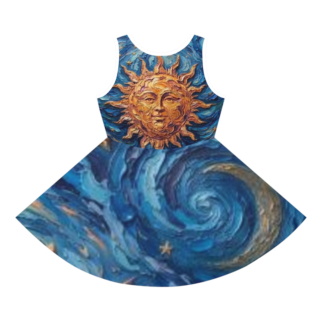 Girls' Sundress - Celestial Sun & Starry Swirl AOP Dress  "No More Stolen Sisters!" #mmiwg Collection