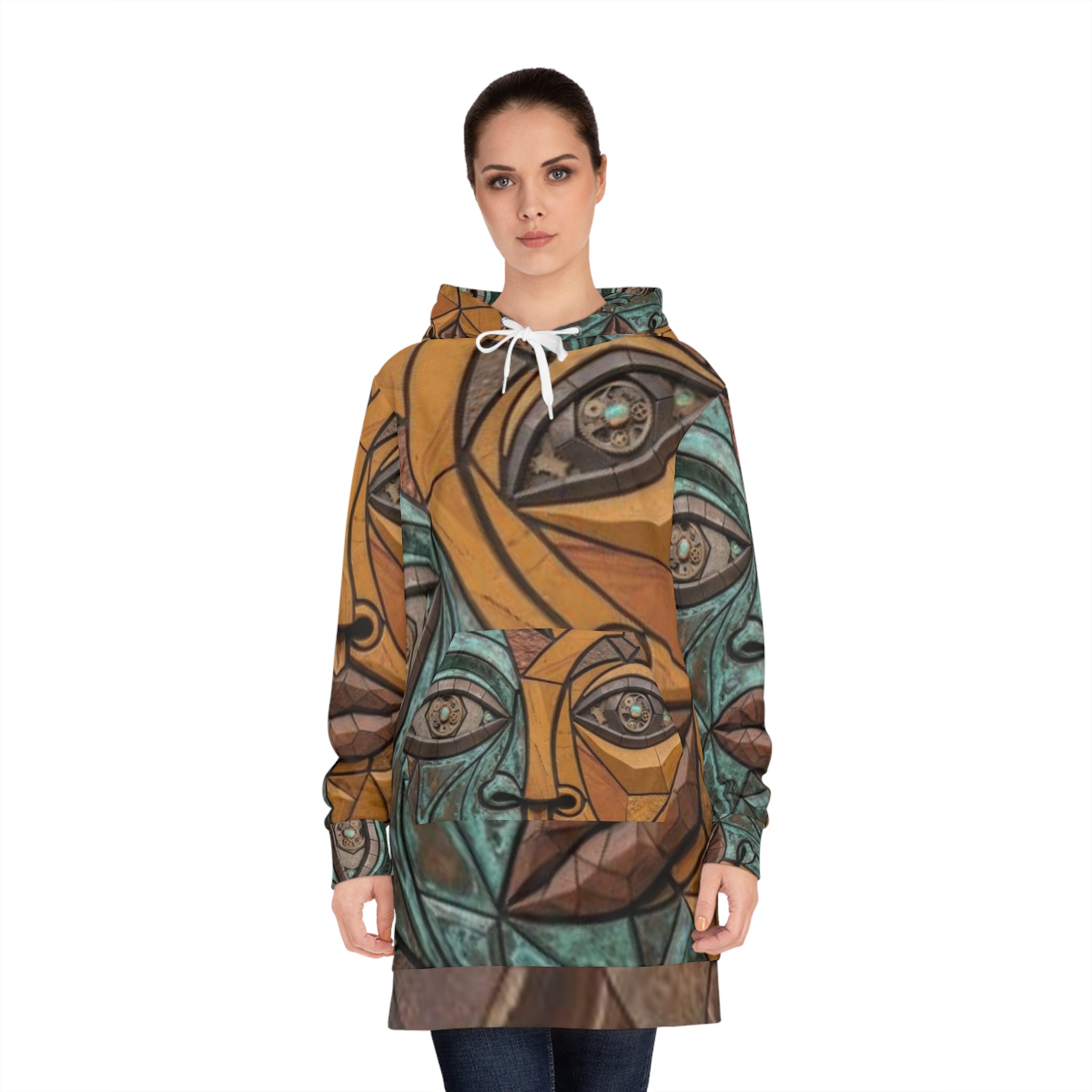 Geometric Mosaic Face Hoodie Dress | No More Stolen Sisters Series #mmiwg