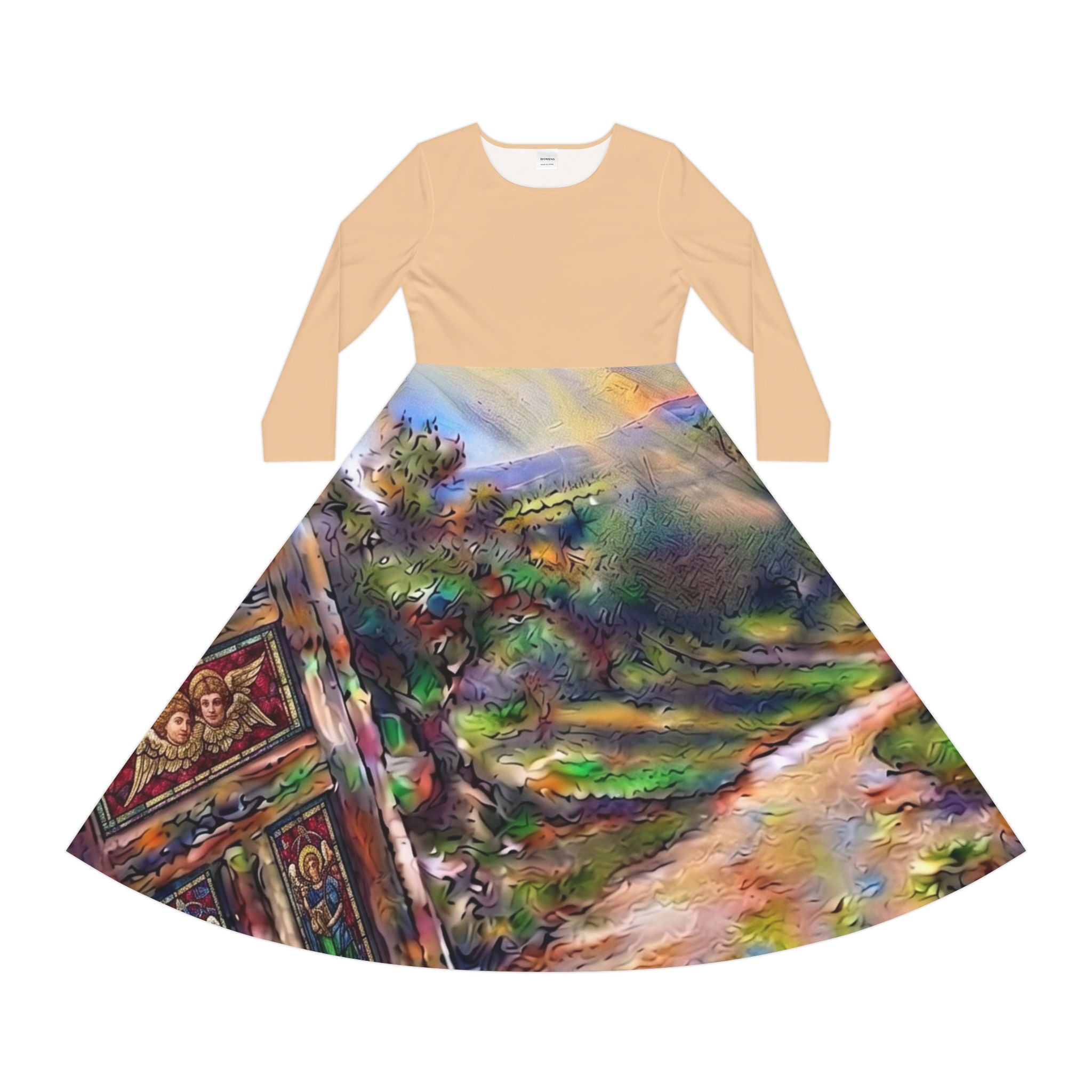 Women's Long Sleeve Dress Door opening to lighted path (AOP)