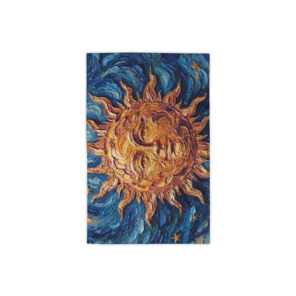 Celestial Sun Beach Towel — Vibrant Van Gogh‑Style Sun & Swirling Blue Waves