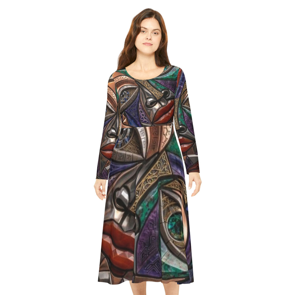 Abstract Mosaic Face dress | Long Sleeve Dance Dress  |  "No More Stolen Sisters" Series #mmiwg