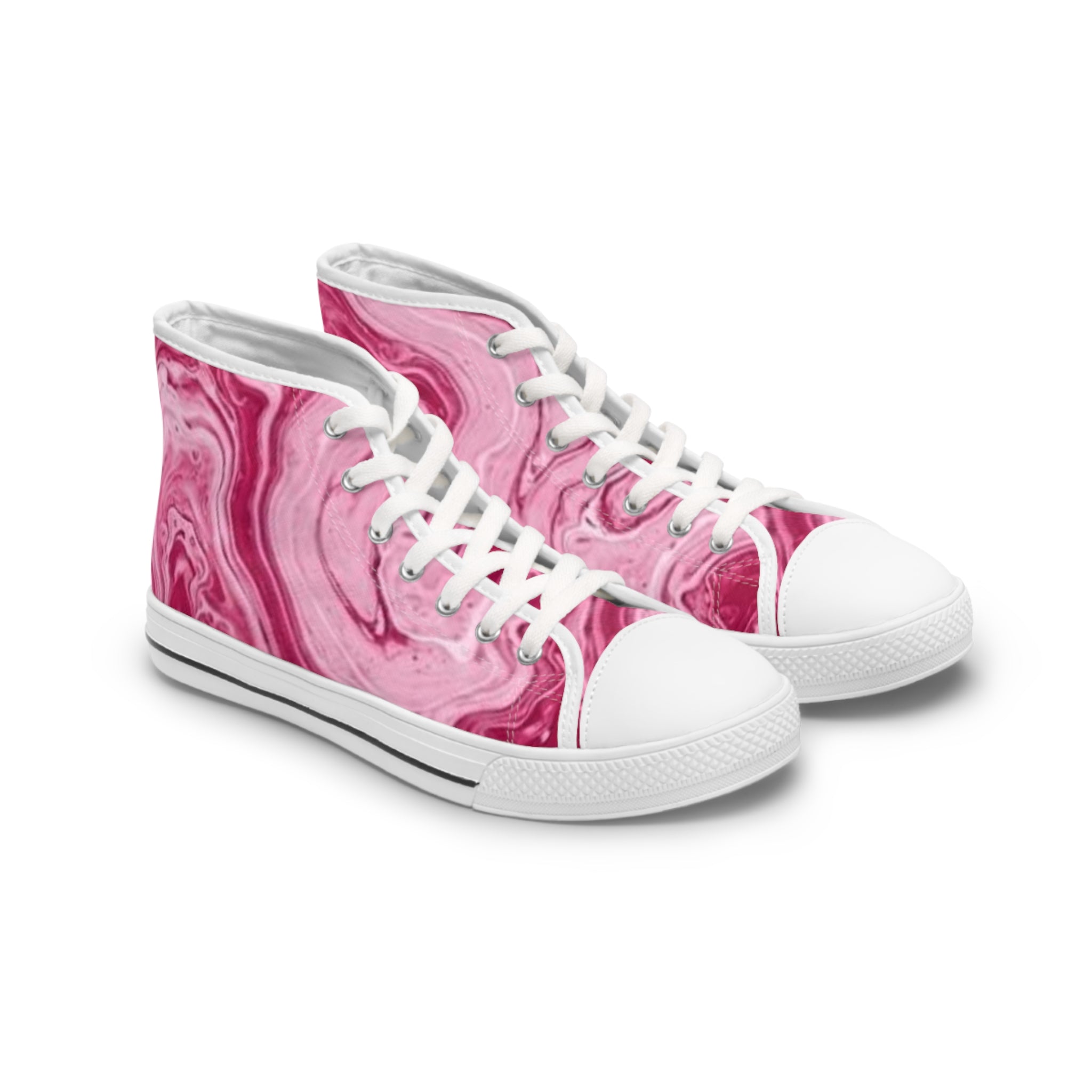 Pink Marble High Top Sneakers — Women's Stylish Swirl Print Shoes