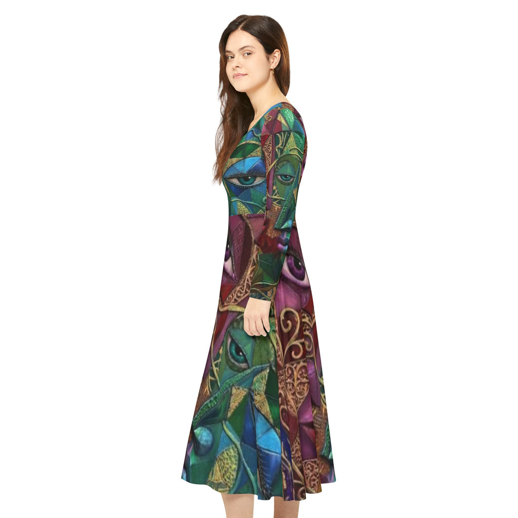 Abstract Mosaic Long Sleeve Dress | Colorful Artistic AOP Dancewear  |  "No More Stolen Sisters" Series #mmiwg