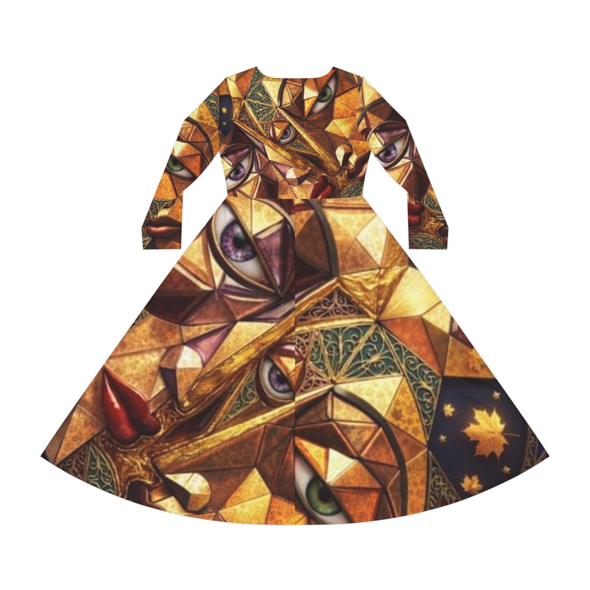 Geometric Cat Mosaic Long Sleeve AOP  Dress -"No More Stolen Sisters!" Collection