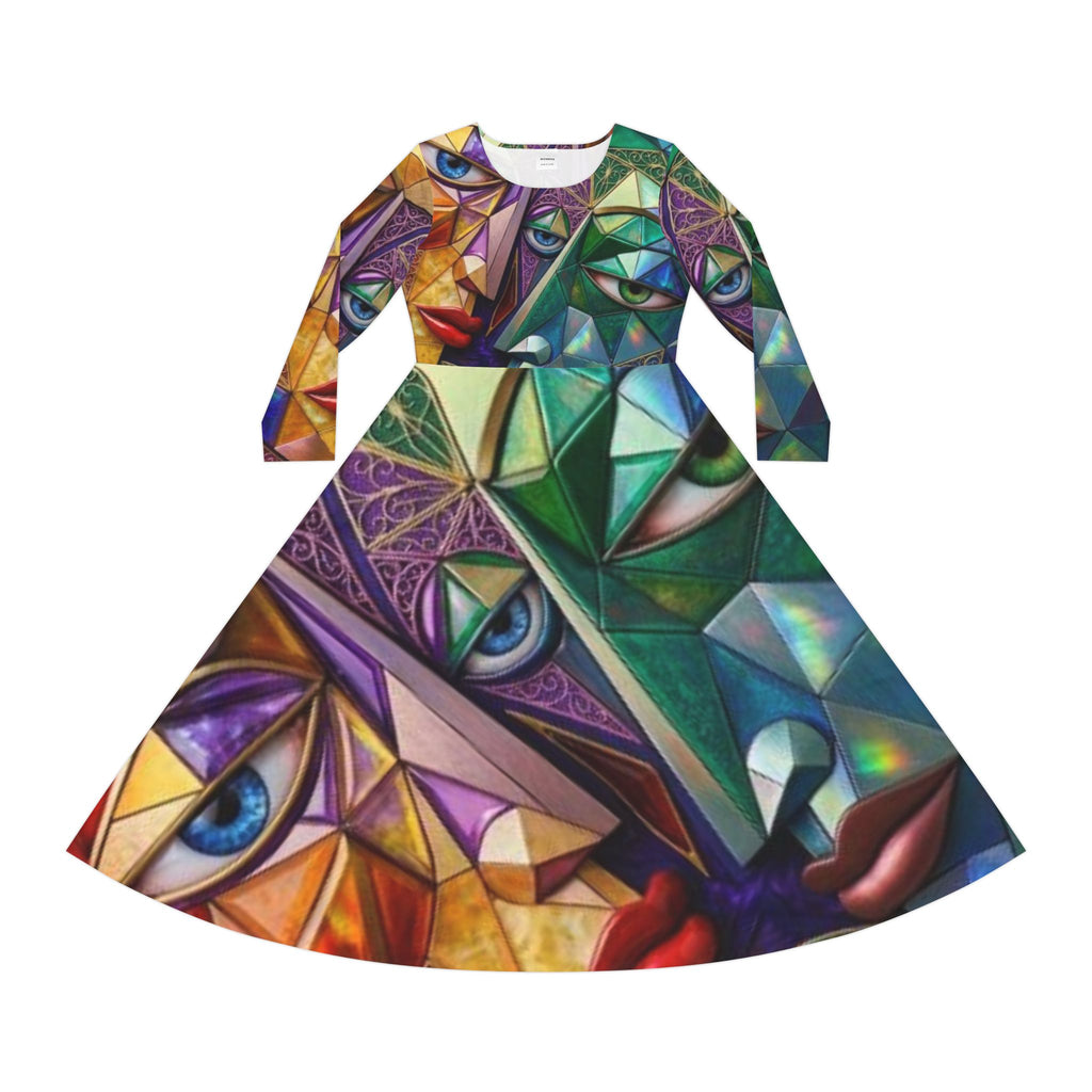 Cubist Faces Artwork Dance Dress | Long Sleeve