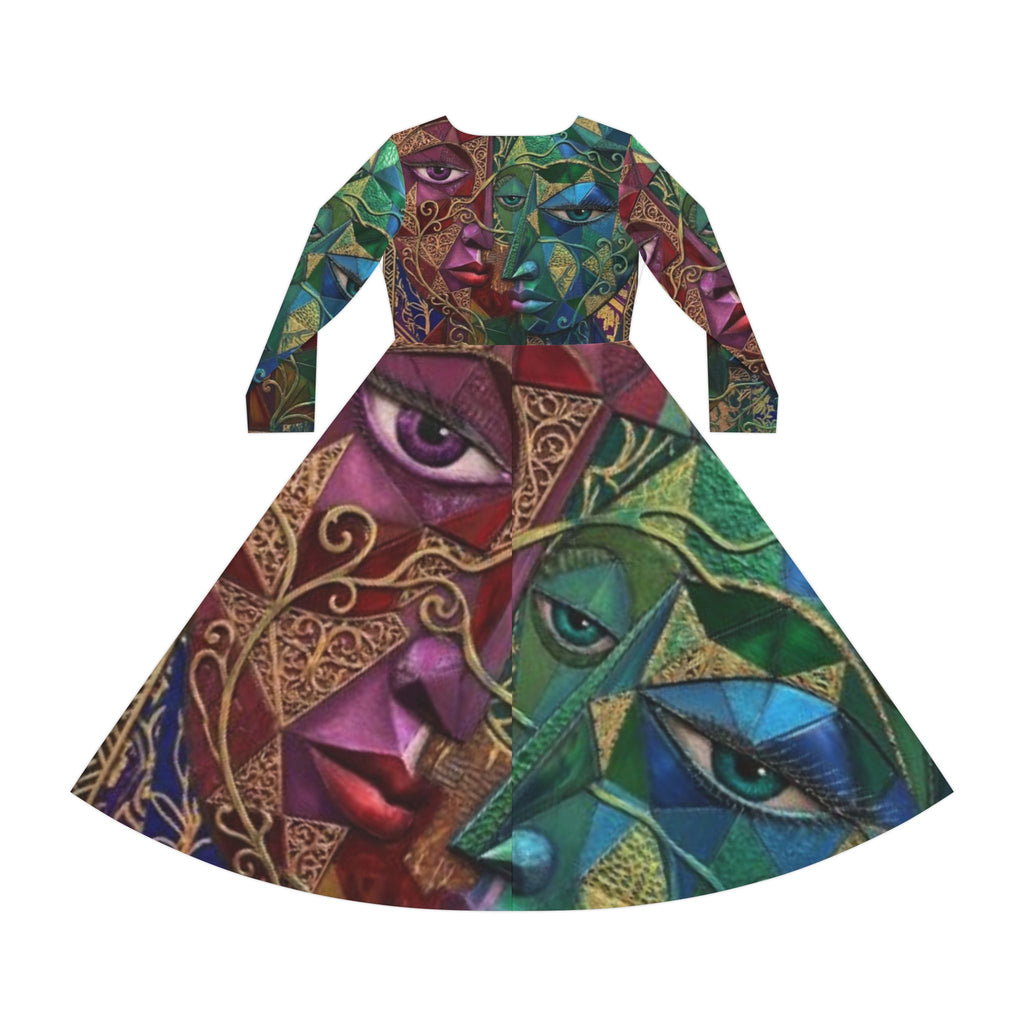 Abstract Mosaic Long Sleeve Dress | Colorful Artistic AOP Dancewear  |  "No More Stolen Sisters" Series #mmiwg
