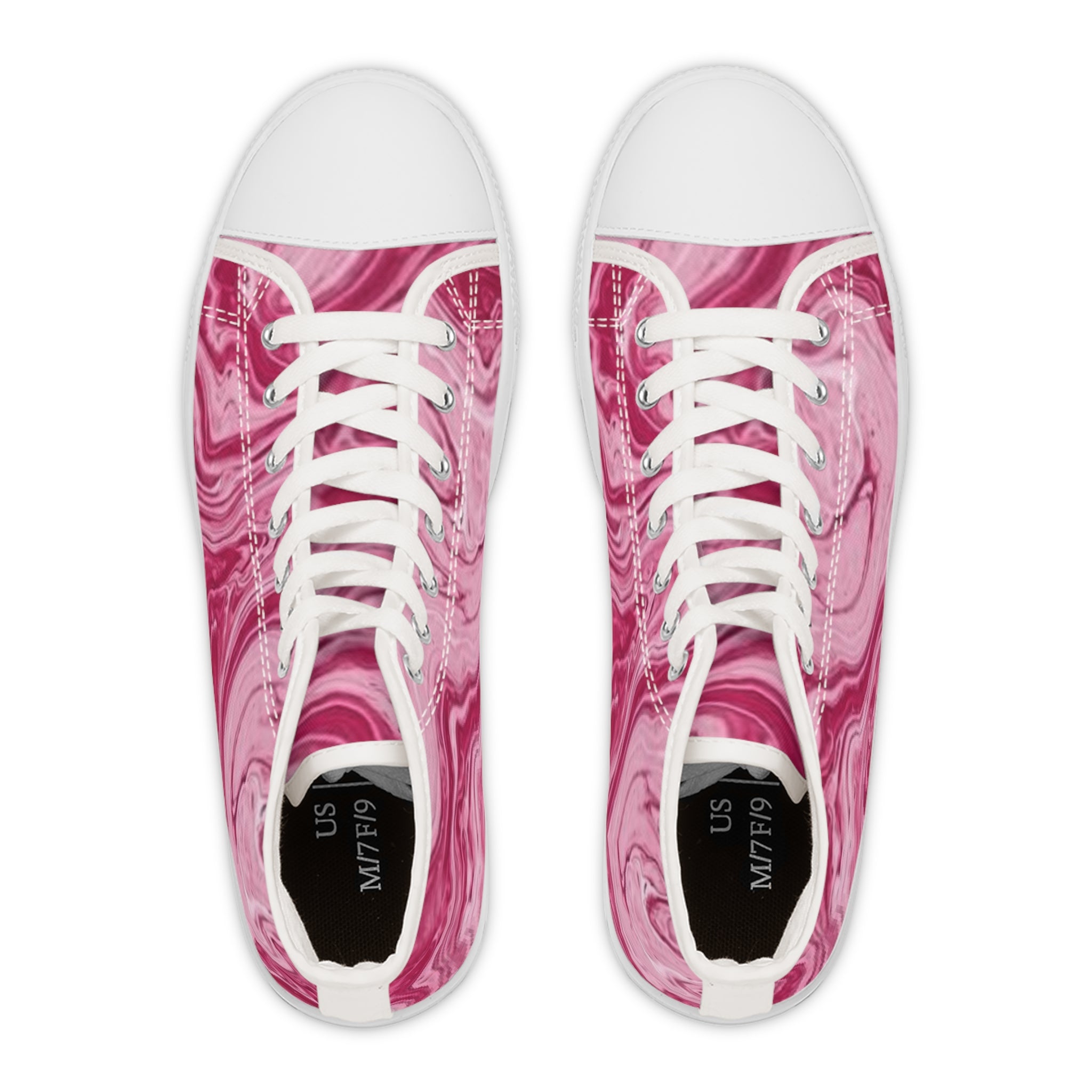 Pink Marble High Top Sneakers — Women's Stylish Swirl Print Shoes