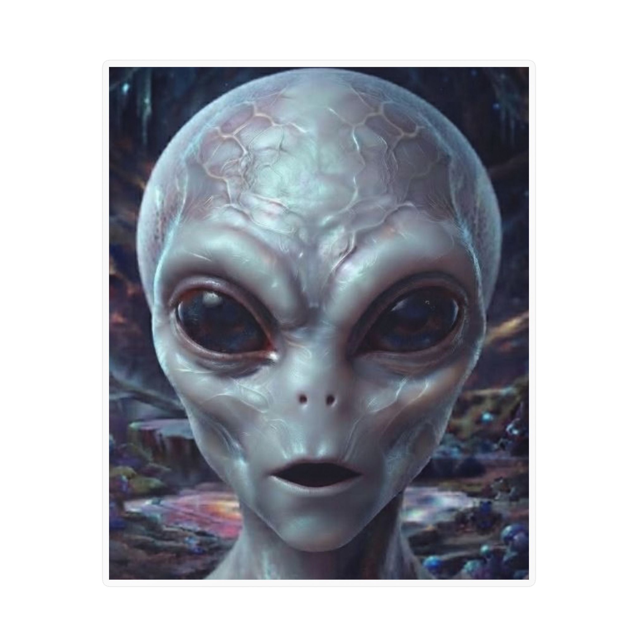 Alien Face Vinyl Decal — Kiss-Cut Extraterrestrial Sticker for Laptops, Windows & Gear