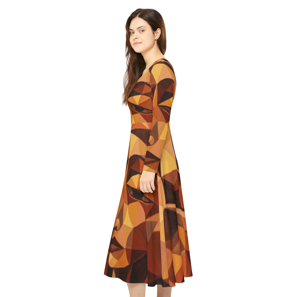 Geometric Abstract Faces Dress | Long Sleeve Dance Dress No More Stolen Sisters Series #mmiwg