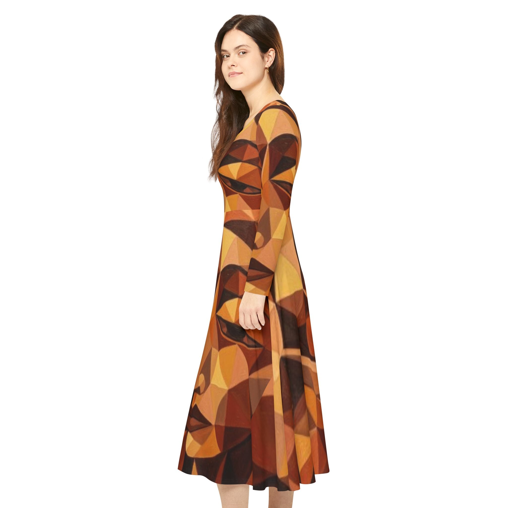 Geometric Abstract Faces Dress | Long Sleeve Dance Dress No More Stolen Sisters Series #mmiwg