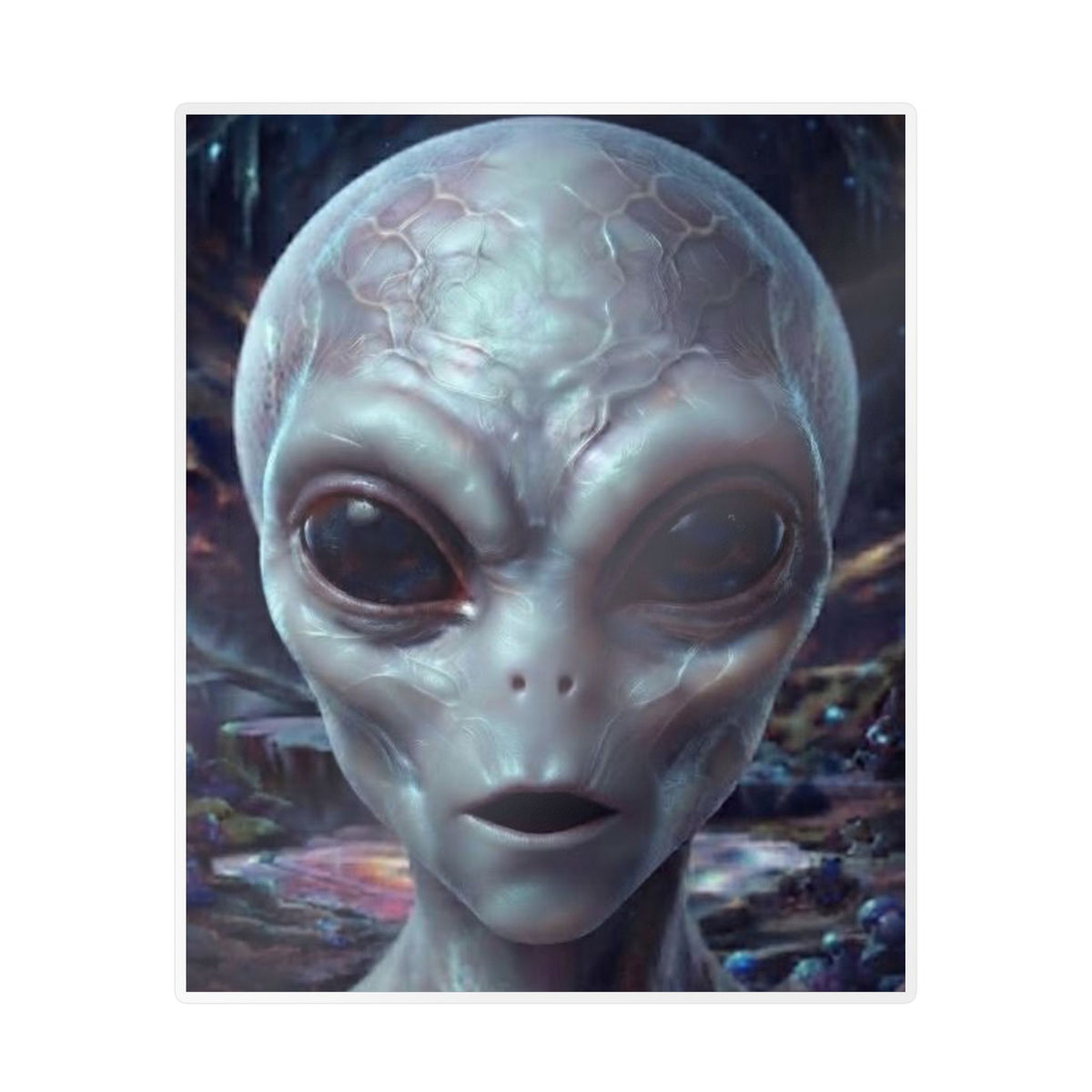 Alien Face Vinyl Decal — Kiss-Cut Extraterrestrial Sticker for Laptops, Windows & Gear